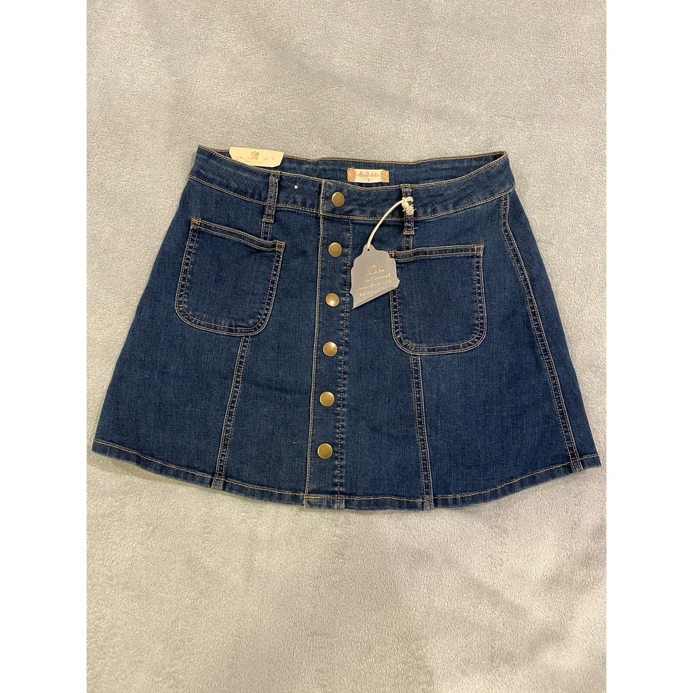 NEW Altar'd State Size S Denim Skirt Dark Wash Button Front Brass Snaps NWT